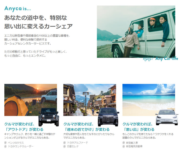 株式会社DeNA SOMPO Mobilityが運営するCtoCカーシェアサービス「Anyca」のイメージ