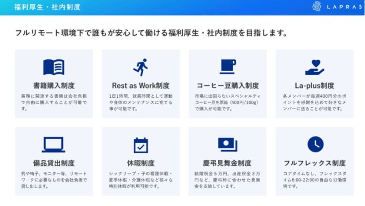 LAPRASさんの福利厚生の一覧
