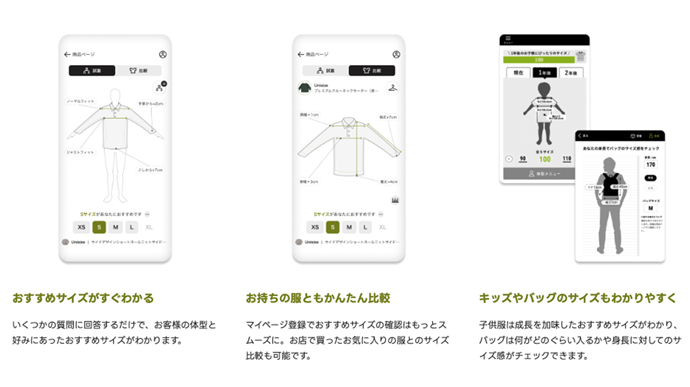 株式会社メイキップの適正サイズレコメンドシステム「unisize」の使用イメージ