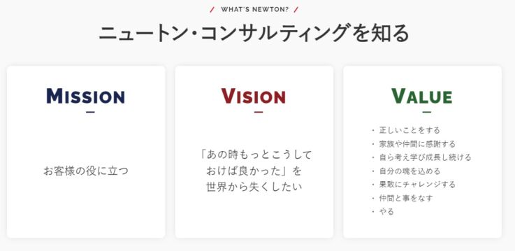 ニュートン・コンサルティング株式会社のミッション・ビジョン・バリュー