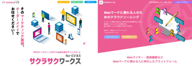 サクラサクマーケティング様の新サービス「サクラサクワークス」の公式サイト画像