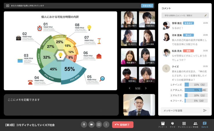 大学や専門学校に向けた学習プラットフォーム「Schoo Swing」のイメージ