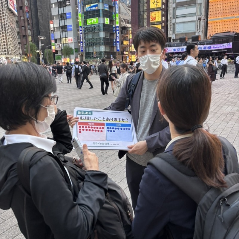 2025年6月12日に新橋駅付近で街頭アンケートを実施した様子