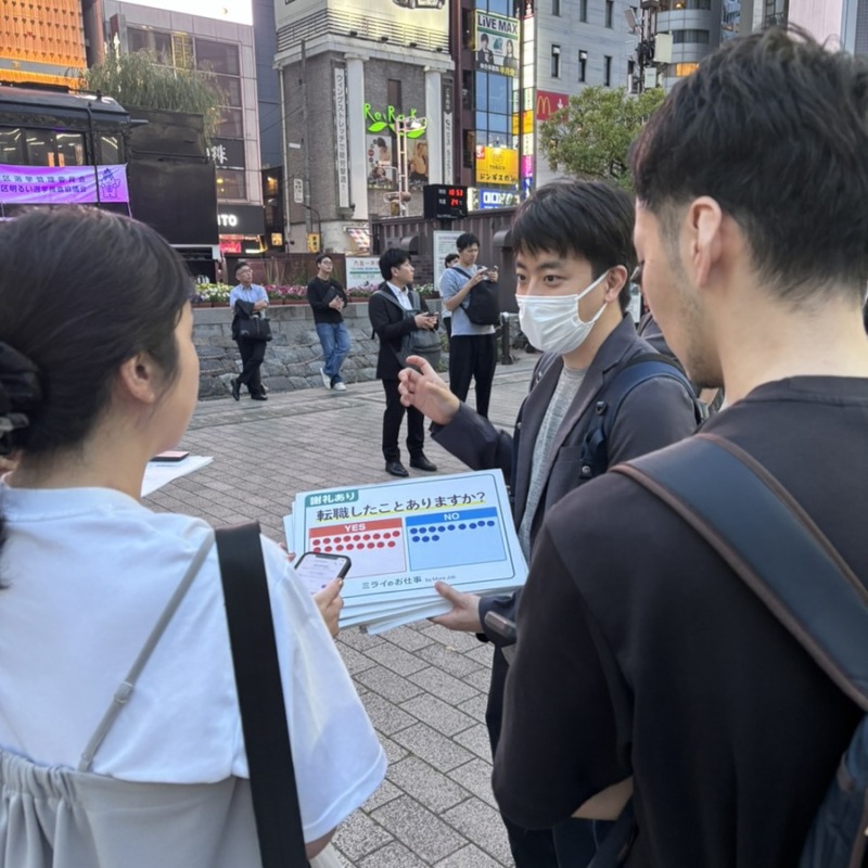 2025年6月12日に新橋駅付近で街頭アンケートを実施した様子