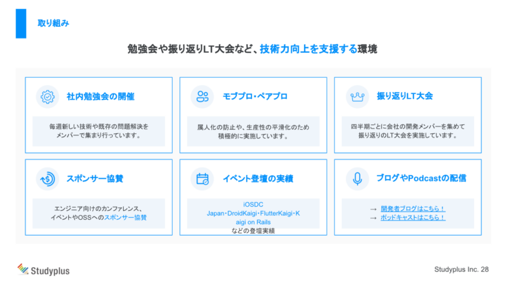 スタディプラス株式会社のエンジニアの各種取り組み