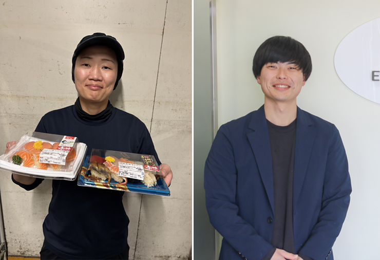 株式会社エブリイ鮮魚部門岡山エリア寿司リーダー兼津高店鮮魚部門の石井さん（左）、産直部門新規事業担当マネージャーの吉田さん（右）