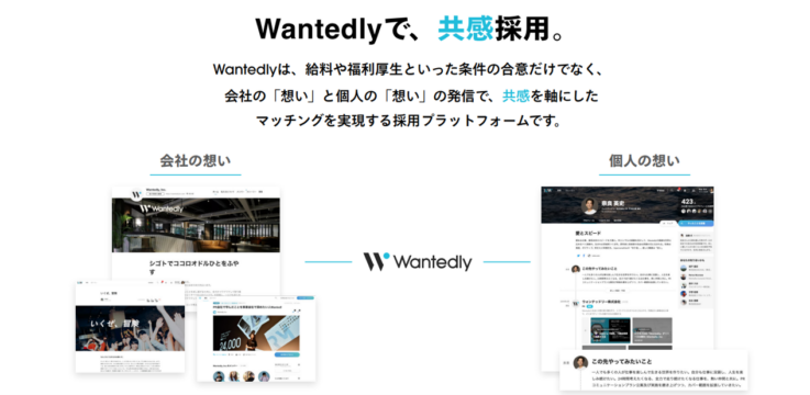 共感採用を掲げるウォンテッドリーのサービス紹介ページ